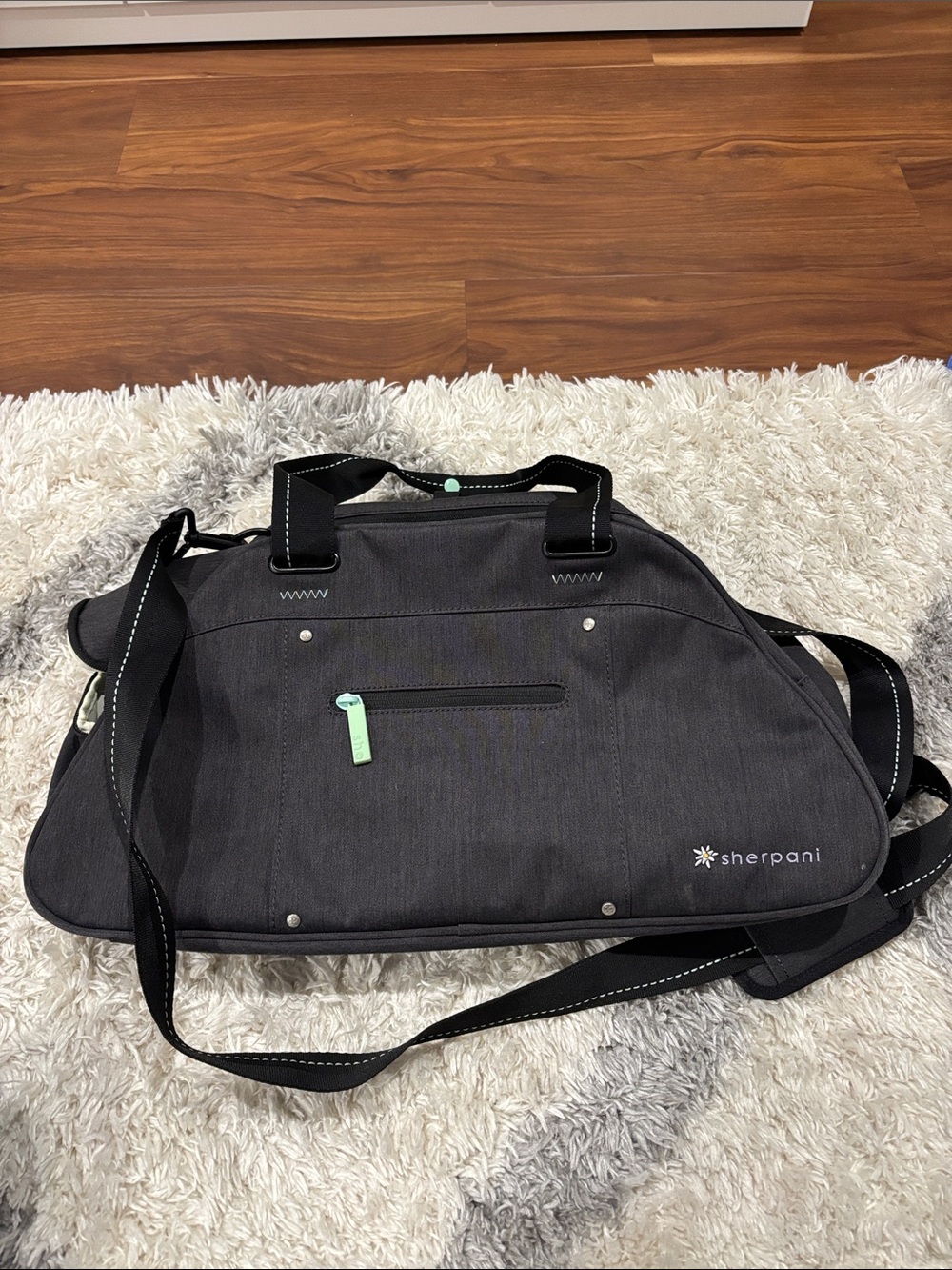 Sherpani Charcoal Duffel with Mint Zipper Pull